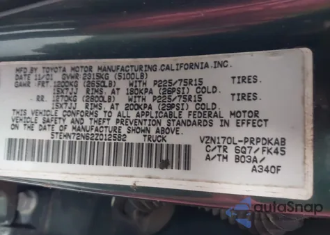 2002 Toyota Tacoma Base V6 from USA, damaged, VIN 5TEHN72N62Z012582